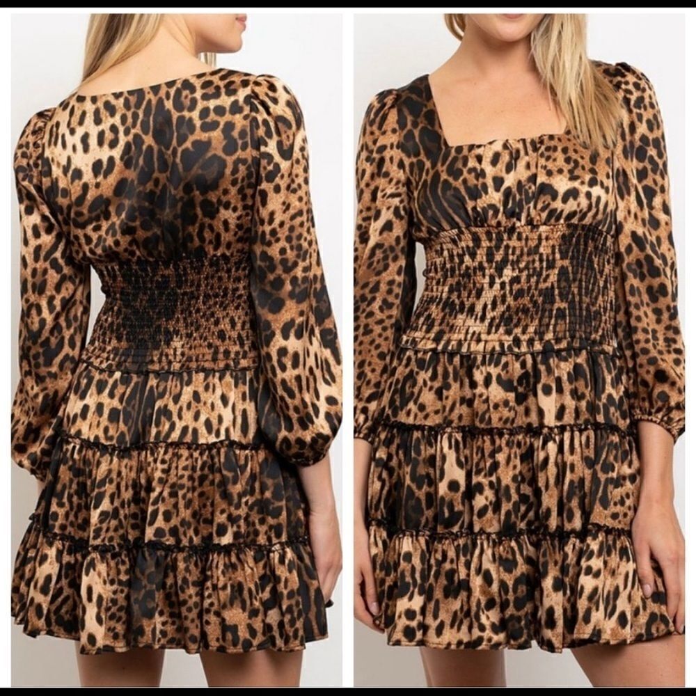 Leopard Print Ruffle Dress Small​ - Picture 3 of 7